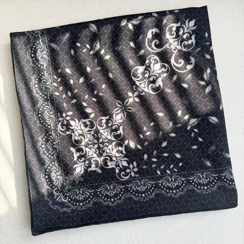 Premium Baroque Print Square Hijab Vintage Damask Voile Scarf for Women