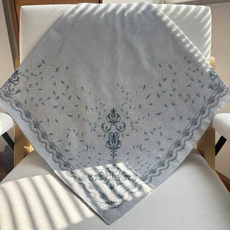 Premium Baroque Print Square Hijab Vintage Damask Voile Scarf for Women