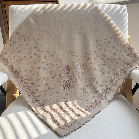 Premium Baroque Print Square Hijab Vintage Damask Voile Scarf for Women