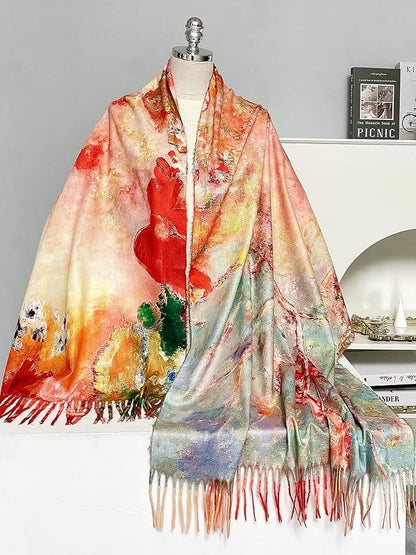Reversible Soft Cashmere Feel Scarf - Large Shawl Wrap Double-side Art Print OEM