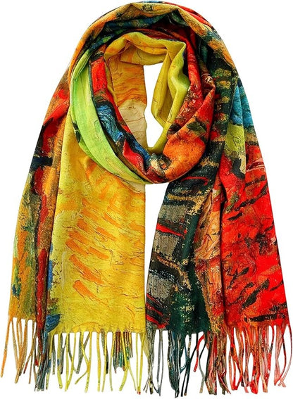 Reversible Soft Cashmere Feel Scarf - Large Shawl Wrap Double-side Art Print OEM