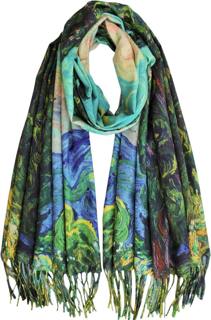 Reversible Soft Cashmere Feel Scarf - Large Shawl Wrap Double-side Art Print OEM