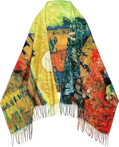 Reversible Soft Cashmere Feel Scarf - Large Shawl Wrap Double-side Art Print OEM