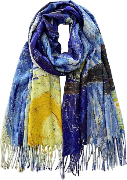 Reversible Soft Cashmere Feel Scarf - Large Shawl Wrap Double-side Art Print OEM
