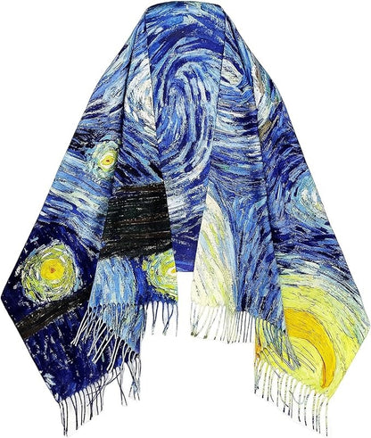 Reversible Soft Cashmere Feel Scarf - Large Shawl Wrap Double-side Art Print OEM