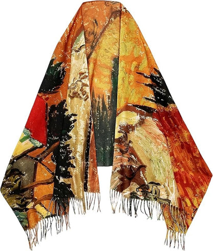 Reversible Soft Cashmere Feel Scarf - Large Shawl Wrap Double-side Art Print OEM