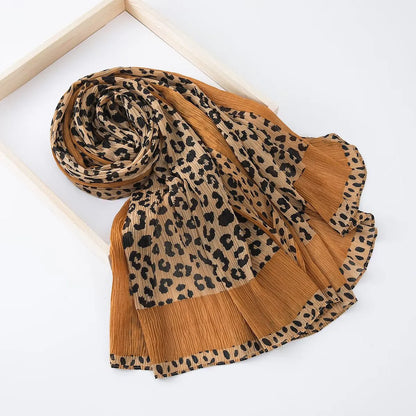 Saudi Arabia Head Covering Leopard Print Hijab Scarf for Sunscreen Women