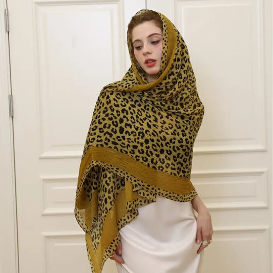 Saudi Arabia Head Covering Leopard Print Hijab Scarf for Sunscreen Women