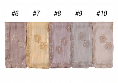 Sequin Embroidered Hijab Scarf Scalloped Lace Edge Muslim Women Elegant Shimmer Shawl