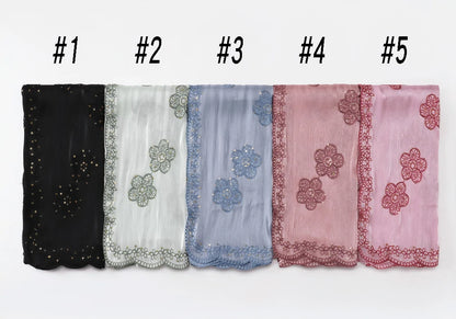 Sequin Embroidered Hijab Scarf Scalloped Lace Edge Muslim Women Elegant Shimmer Shawl