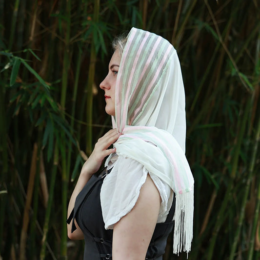 Maker Striped Chiffon Tassel Hooded Shawl - Summer Sun Protection Casual Holiday Headband
