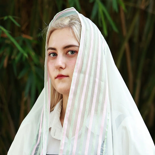 Maker Striped Chiffon Tassel Hooded Shawl - Summer Sun Protection Casual Holiday Headband