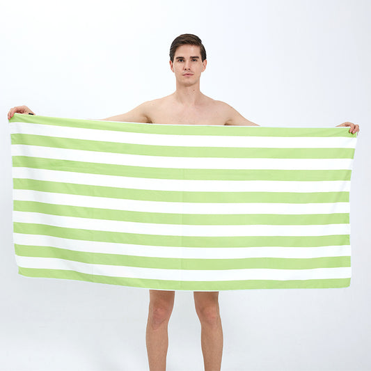 green and white striped beach towels