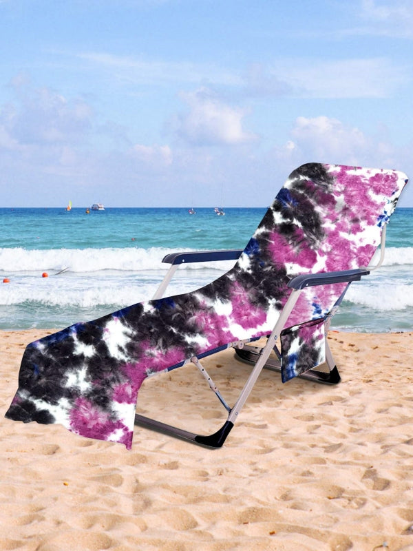 Multifunctional portable tie-dyed peach pile beach towel with side pockets