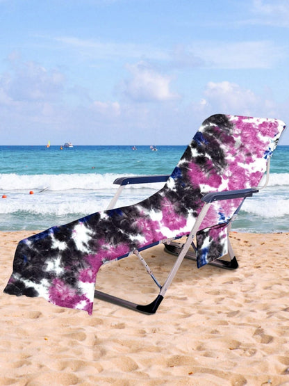 Multifunctional portable tie-dyed peach pile beach towel with side pockets