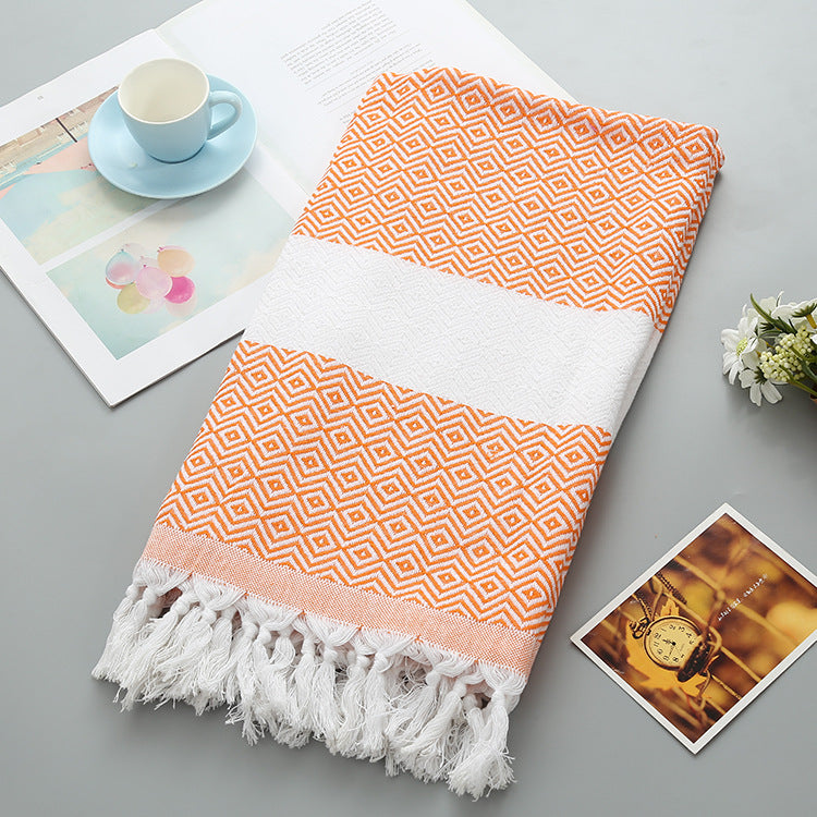 Beach Towel Supplier Turkish Fringe Diamond bath Towel - jacquard diamond shape