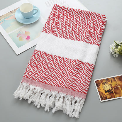 Beach Towel Supplier Turkish Fringe Diamond bath Towel - jacquard diamond shape