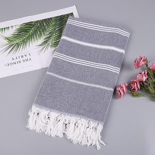 Wholesale customized cotton striped fringe Turkish sand free beach towel