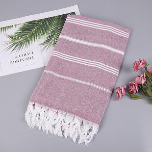 Wholesale customized cotton striped fringe Turkish sand free beach towel