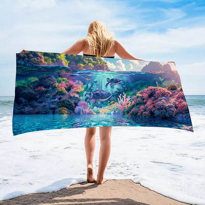 Customized Quick Dry anti sand Microfiber Beach Towel sea turtle