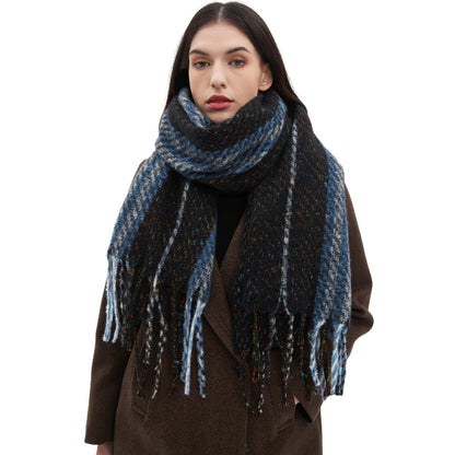 Versatile Vintage Striped Tassel Shawl 