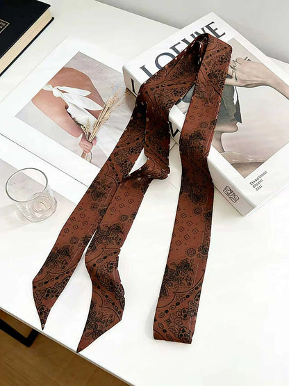 Vintage Paisley Print Skinny Scarf Silk Like Bohemian Twilly Neck Hair
