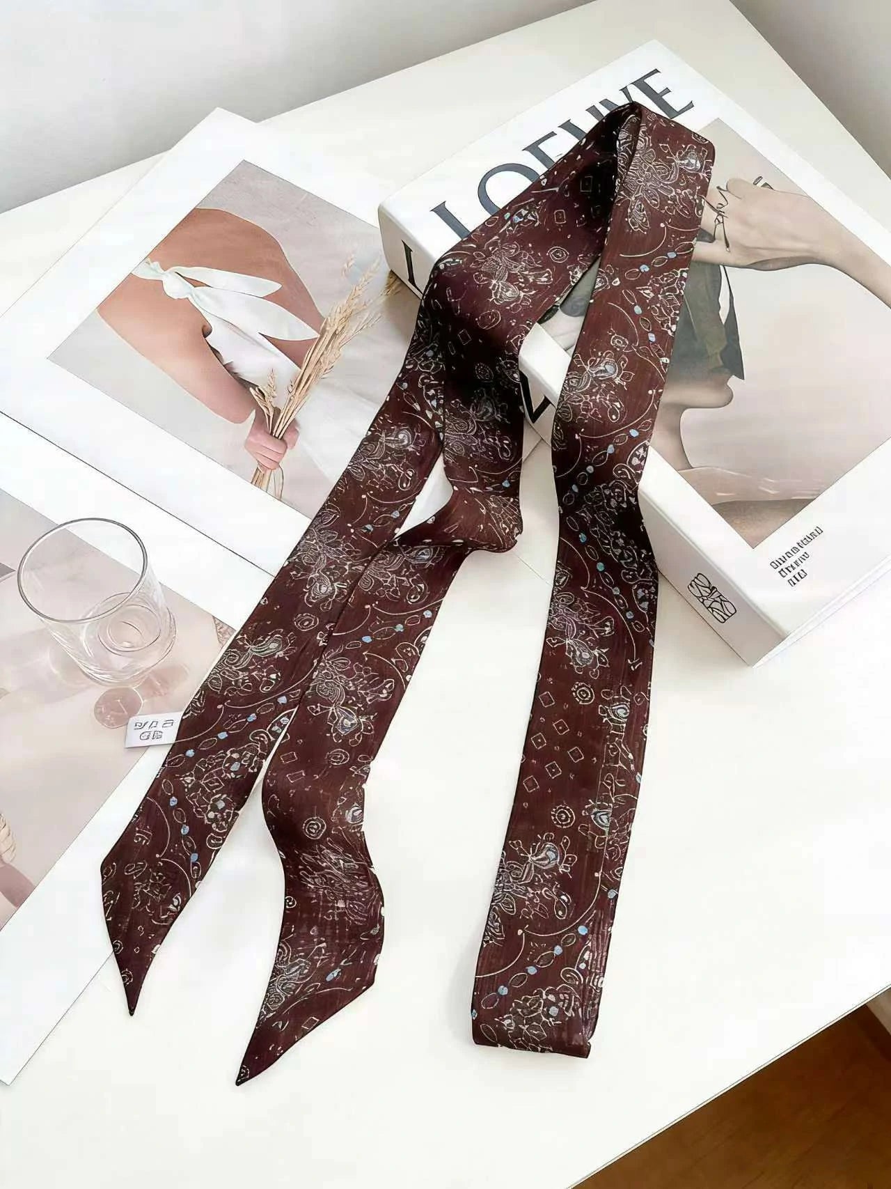 Vintage Paisley Print Skinny Scarf Silk Like Bohemian Twilly Neck Hair