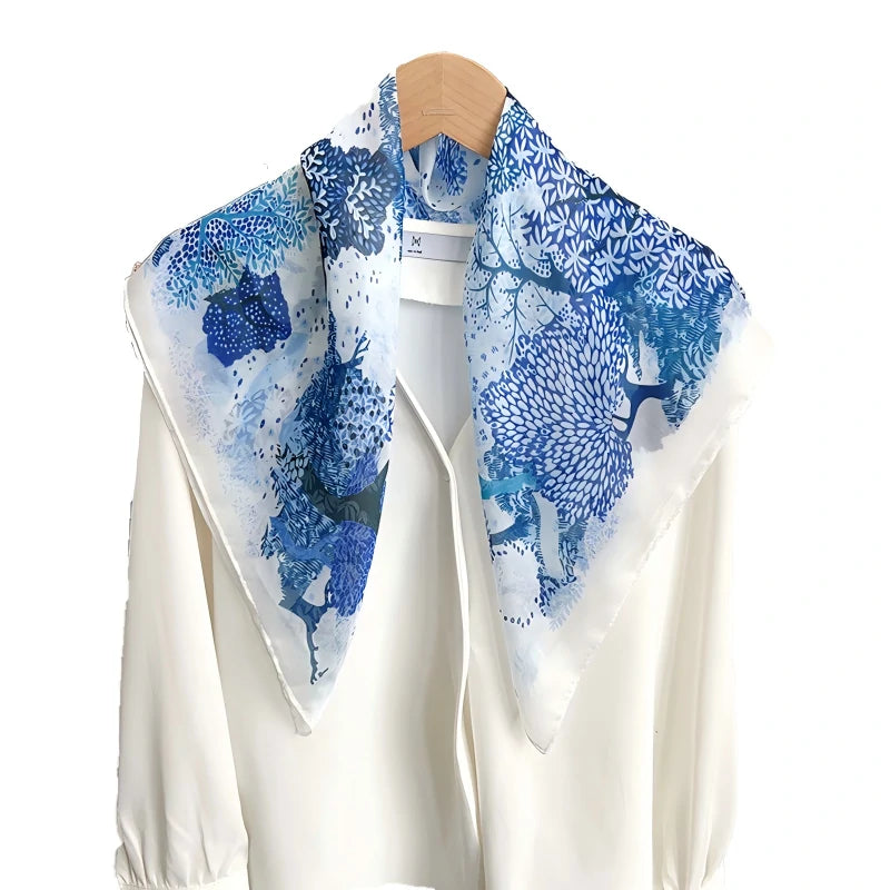 Wholesale Artistic Landscape Print Square Scarf Women Elegant Tree Design