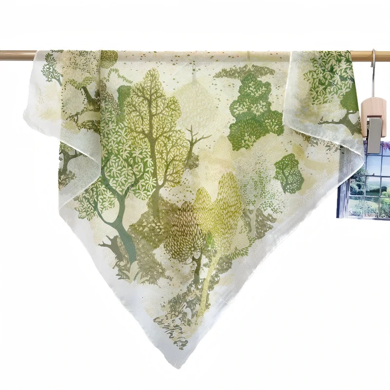 Wholesale Artistic Landscape Print Square Scarf Women Elegant Tree Design