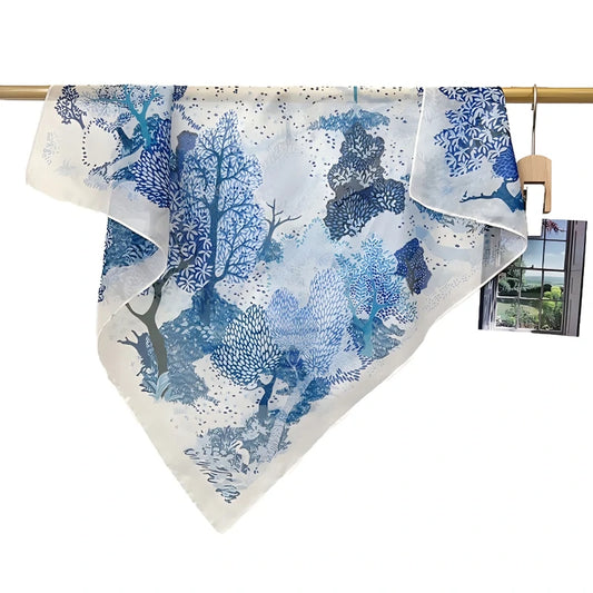 Wholesale Artistic Landscape Print Square Scarf Women Elegant Tree Design