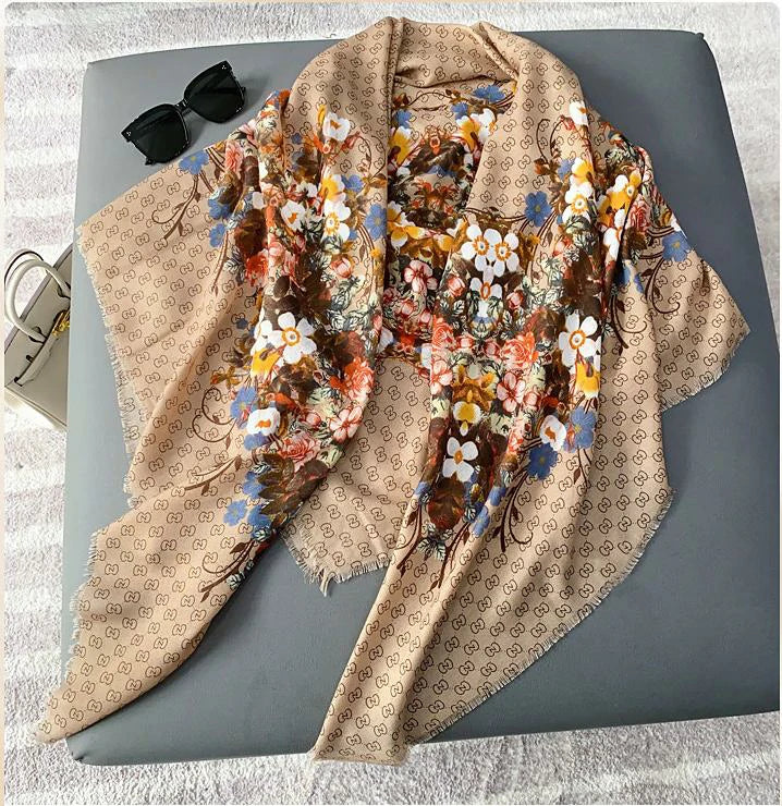 Beige floral scarf