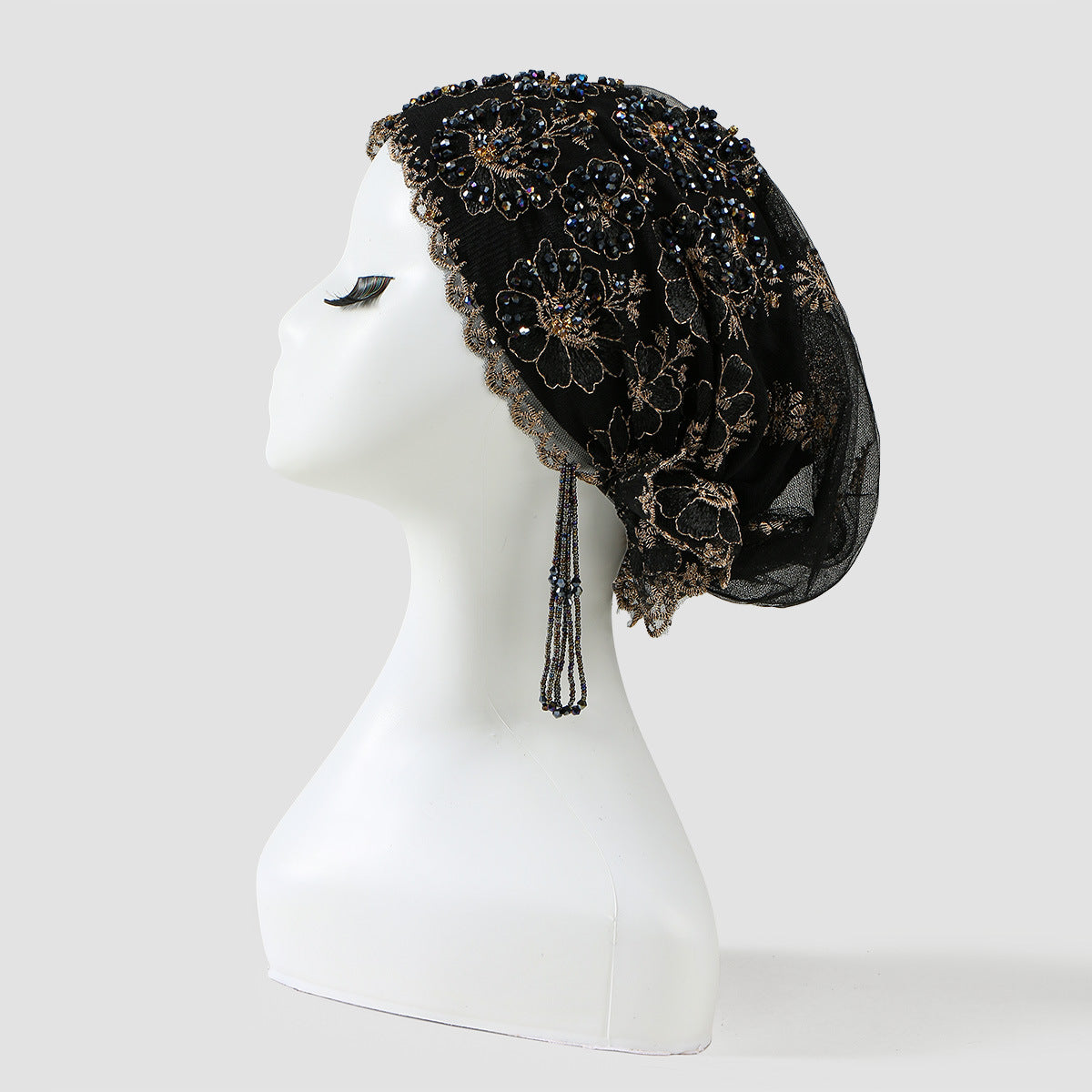 black Beaded Turban Hijab