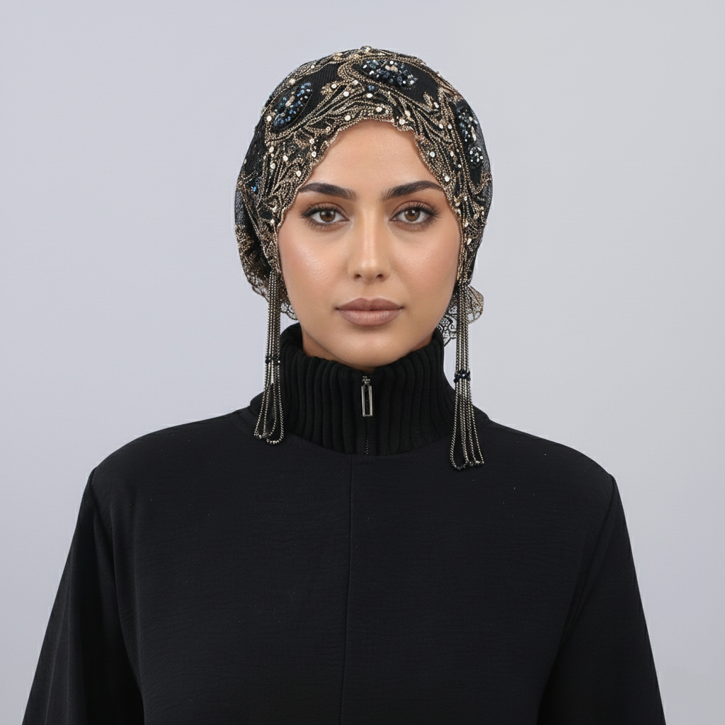 black Beaded Turban Hijab