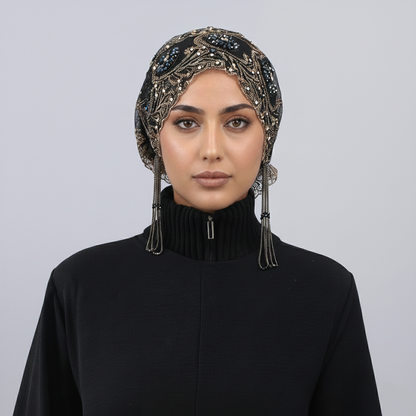 black Beaded Turban Hijab