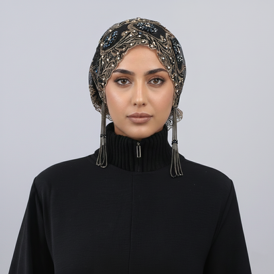 black Beaded Turban Hijab