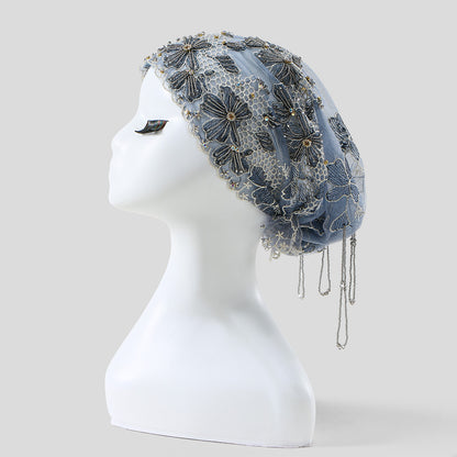 blue Beaded Turban Hijab