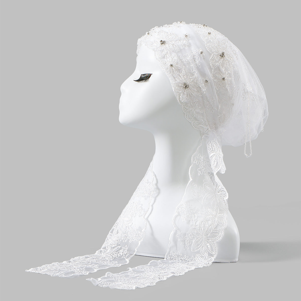 white Beaded Turban Hijab