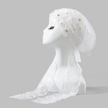 white Beaded Turban Hijab