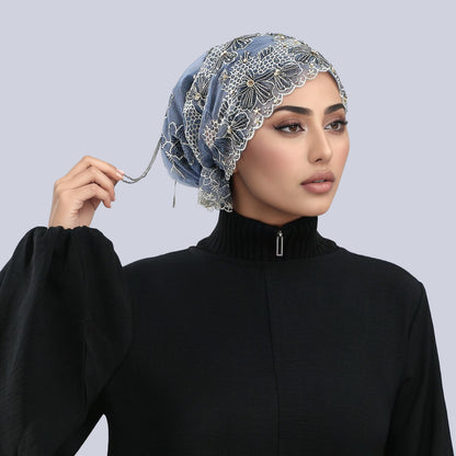 blue Beaded Turban Hijab