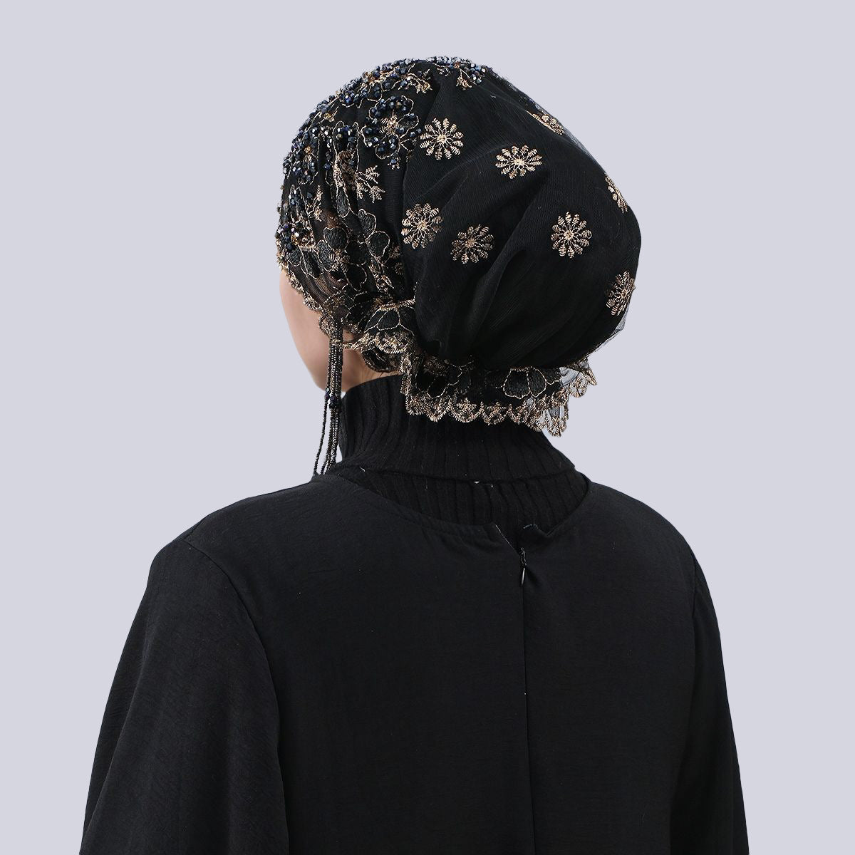 black Beaded Turban Hijab