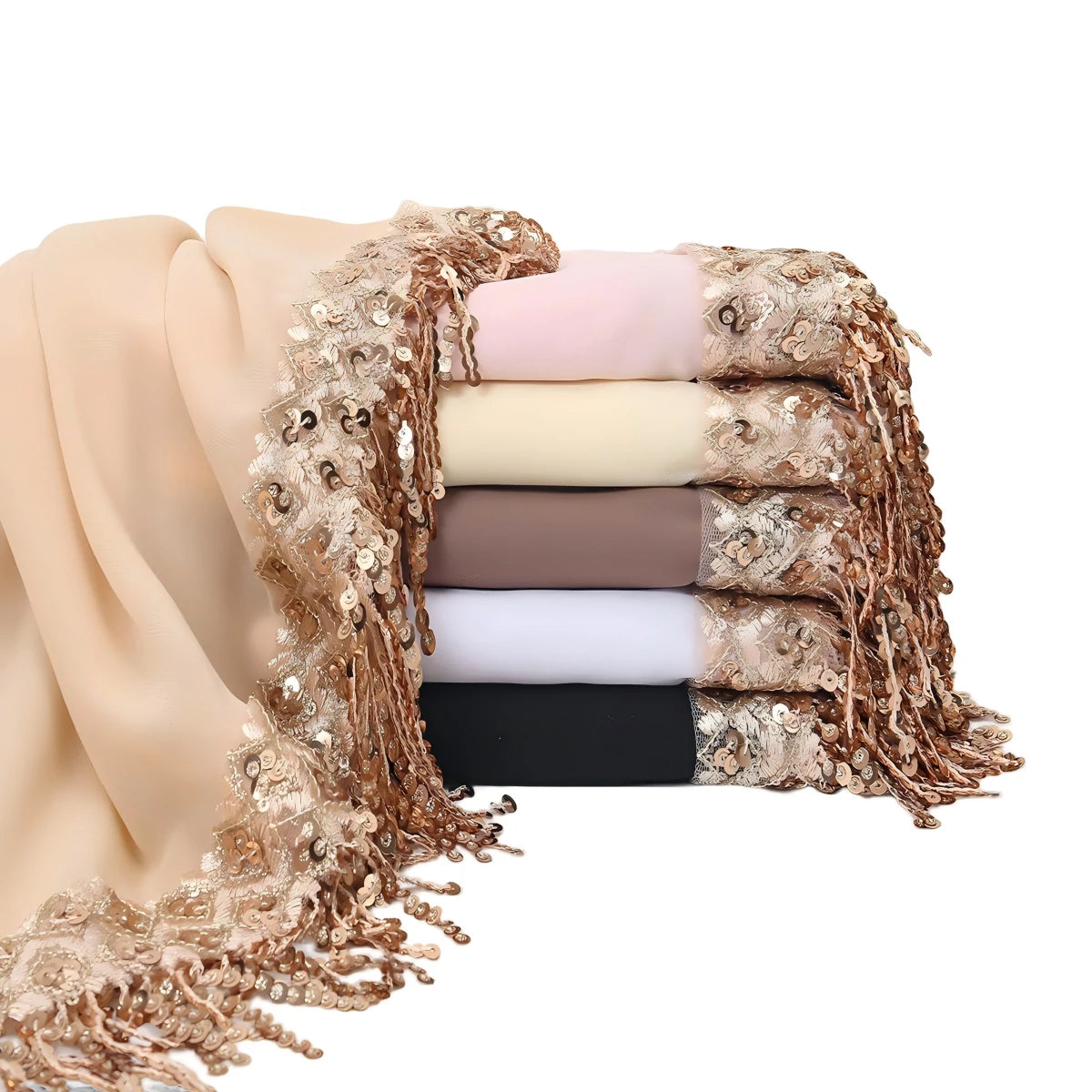 Wholesale Bulk Chiffon Hijabs Sequin Tassel for Modest Fashion Boutiques