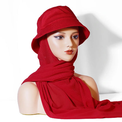 Wholesale Chiffon Bucket Hat Hijab Attached Long Scarf Instant Muslim Headscarf