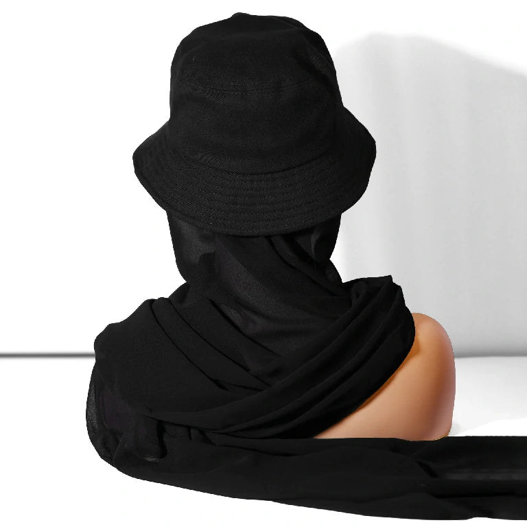 Wholesale Chiffon Bucket Hat Hijab Attached Long Scarf Instant Muslim Headscarf