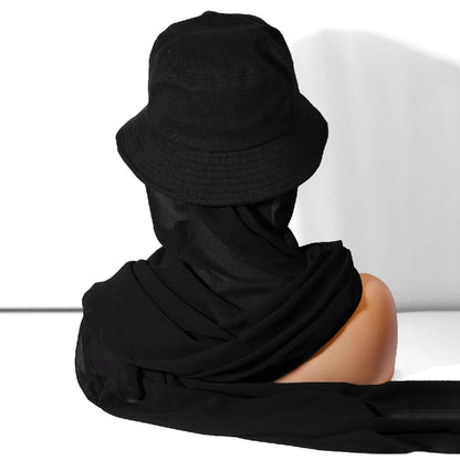 Wholesale Chiffon Bucket Hat Hijab Attached Long Scarf Instant Muslim Headscarf