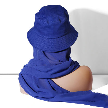 Wholesale Chiffon Bucket Hat Hijab Attached Long Scarf Instant Muslim Headscarf