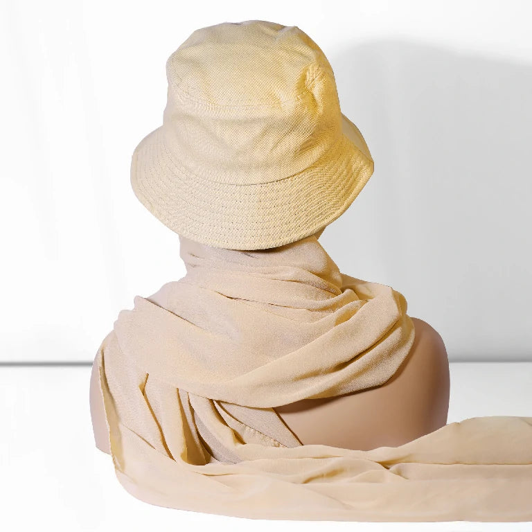 Wholesale Chiffon Bucket Hat Hijab Attached Long Scarf Instant Muslim Headscarf