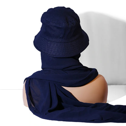 Wholesale Chiffon Bucket Hat Hijab Attached Long Scarf Instant Muslim Headscarf