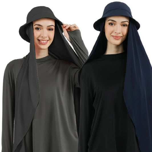 Wholesale Chiffon Bucket Hat Hijab Attached Long Scarf Instant Muslim Headscarf