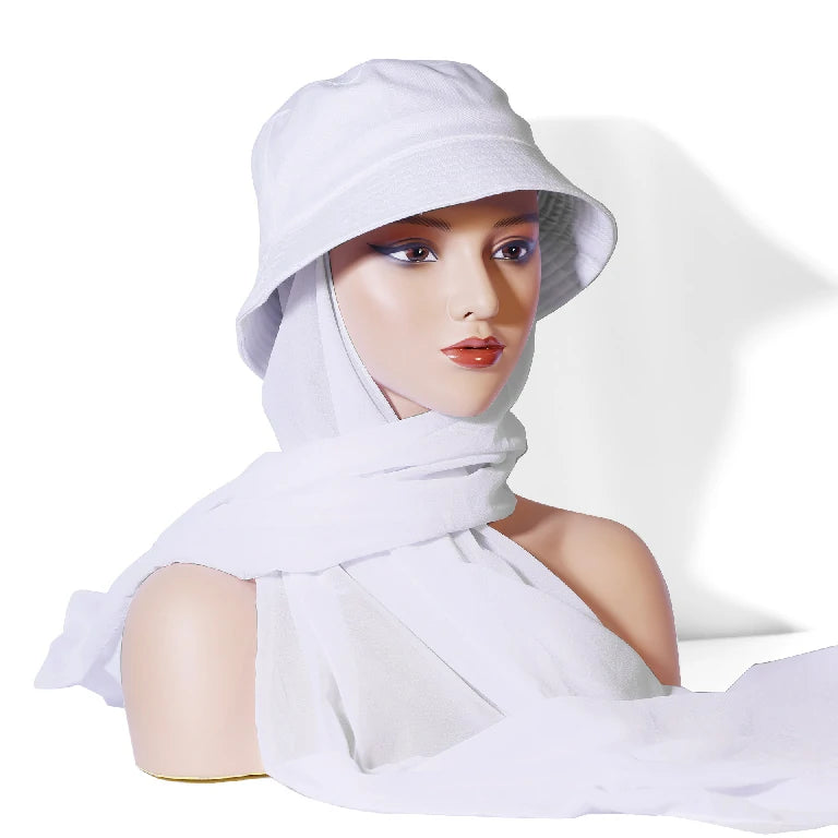 Wholesale Chiffon Bucket Hat Hijab Attached Long Scarf Instant Muslim Headscarf