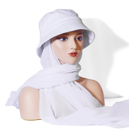 Wholesale Chiffon Bucket Hat Hijab Attached Long Scarf Instant Muslim Headscarf